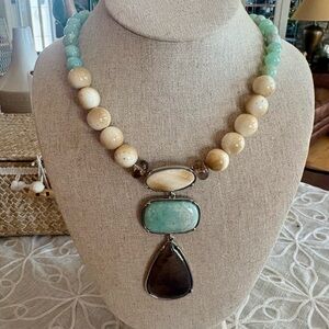 COLLEZIONE ALESSANDRO multi-stone in cream and auqua statement necklace .